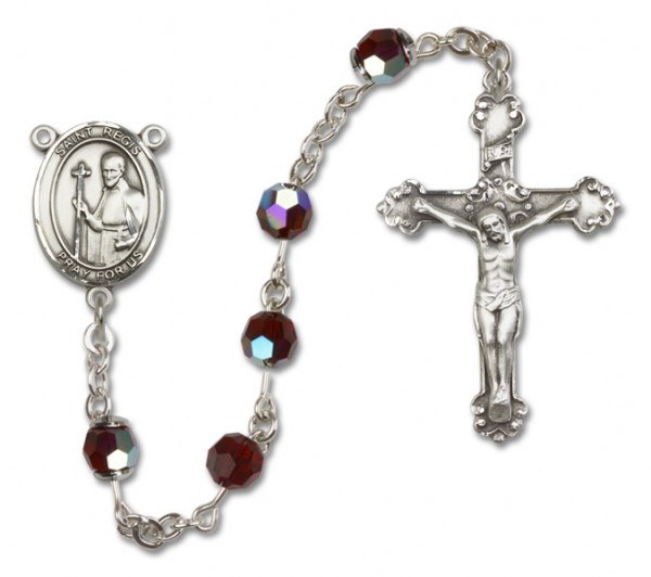 St. Regis Sterling Silver Heirloom Rosary Fancy Crucifix - Garnet