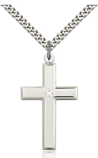 Large Plain Cross Pendant with Birthstone Options - Crystal