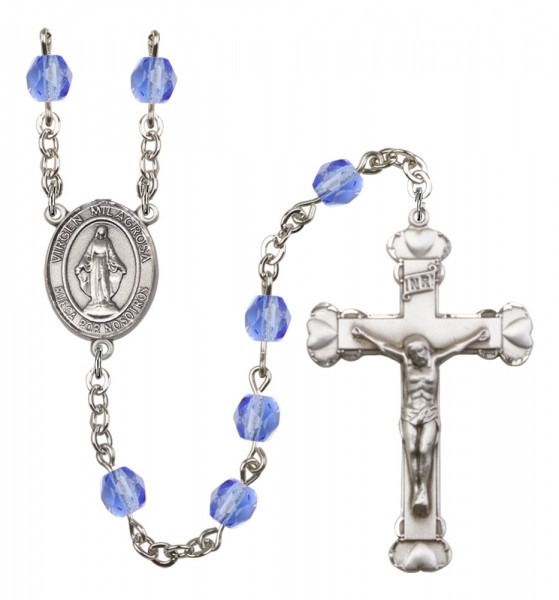 Women's Virgen Milagrosa Birthstone Rosary - Sapphire