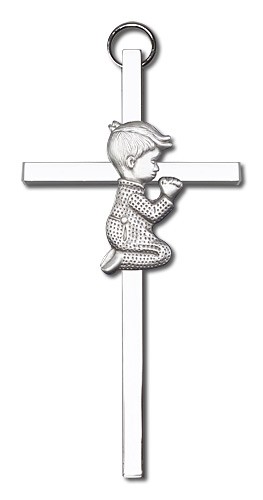 Praying Boy Cross  4&quot; - Silver tone