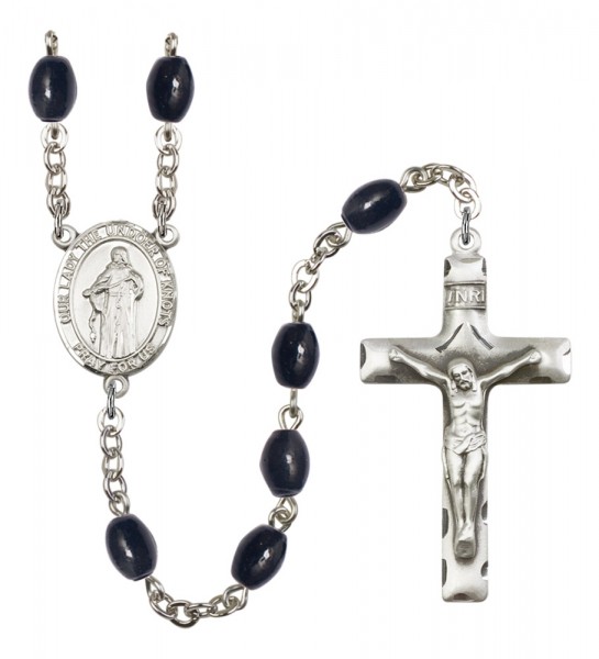 Men's Our Lady the Undoer of Knots Silver Plated Rosary - Black Oval