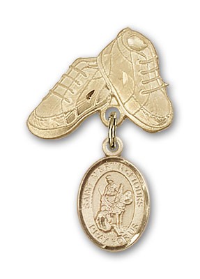 Pin Badge with St. Martin of Tours Charm and Baby Boots Pin - Gold Tone