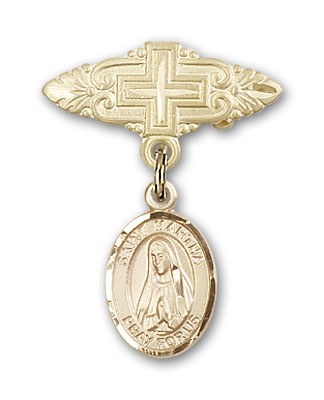 Pin Badge with St. Martha Charm and Badge Pin with Cross - 14K Solid Gold