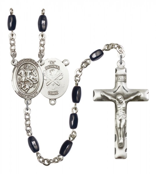 Men's St. George National Guard Silver Plated Rosary - Black | Silver