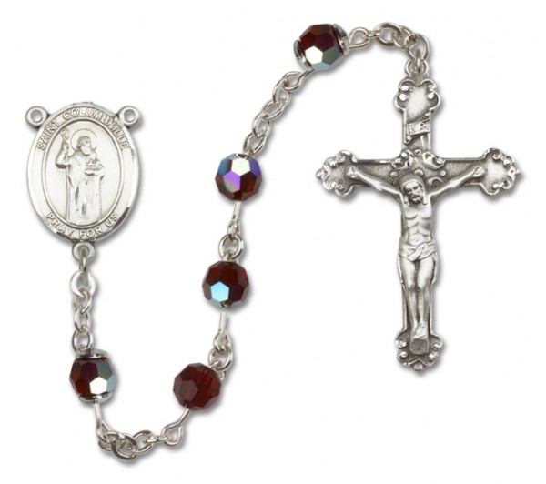 St. Columbkille Sterling Silver Heirloom Rosary Fancy Crucifix - Garnet