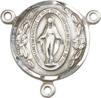 Round Miraculous Medal Rosary Centerpiece - Sterling Silver