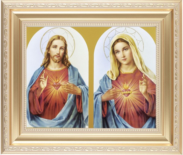 Sacred Heart and Immaculate Heart 8x10 Framed Print Under Glass - #138 Frame