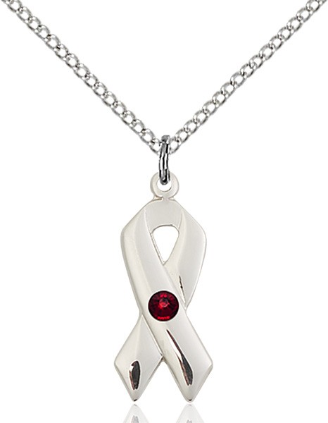 Awareness Ribbon Pendant with Birthstone Options - Garnet