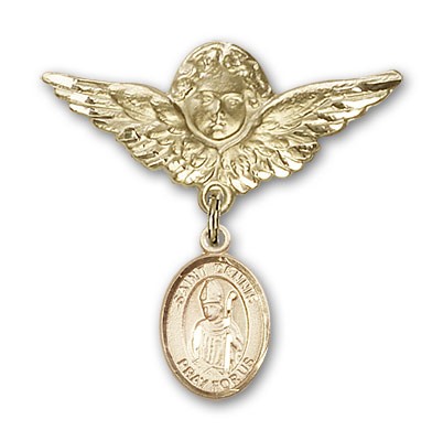 Pin Badge with St. Dennis Charm and Angel with Larger Wings Badge Pin - Gold Tone