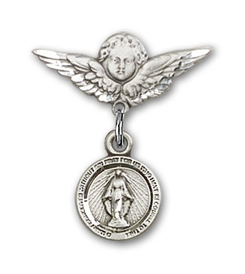 Baby Pin with Miraculous Charm and Angel with Smaller Wings Badge Pin - Silver tone