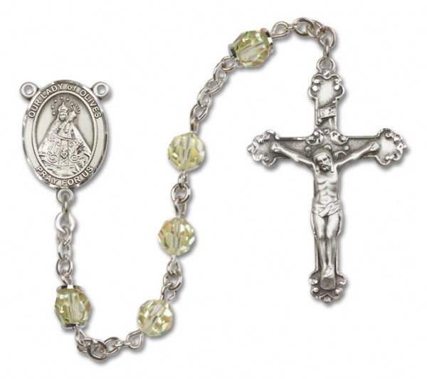 Our Lady of Olives Sterling Silver Heirloom Rosary Fancy Crucifix - Zircon