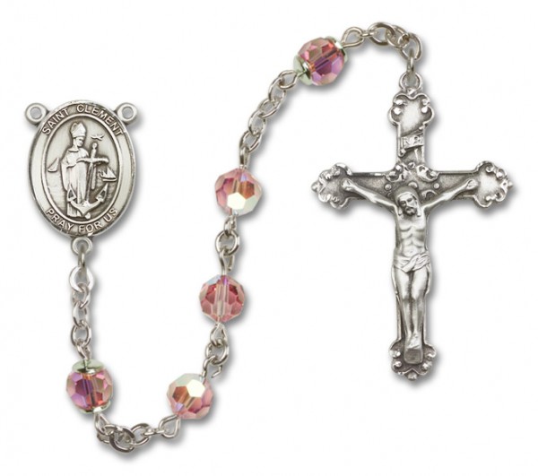 St. Clement Sterling Silver Heirloom Rosary Fancy Crucifix - Light Rose
