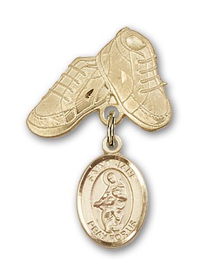 Pin Badge with St. Jane of Valois Charm and Baby Boots Pin - 14K Solid Gold