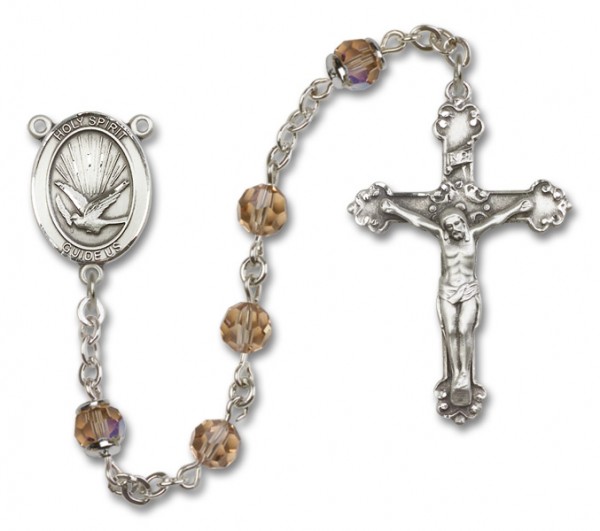 Holy Spirit Sterling Silver Heirloom Rosary Fancy Crucifix - Topaz