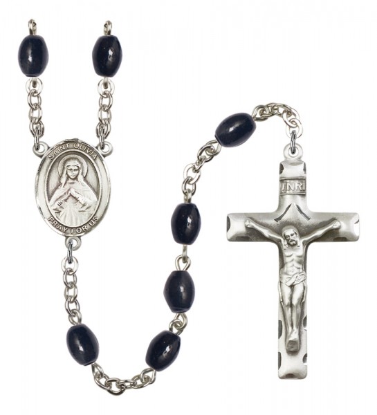 Men's St. Olivia Silver Plated Rosary - Black Oval