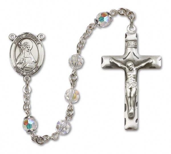 St. Bridget of Sweden Sterling Silver Heirloom Rosary Squared Crucifix - Crystal