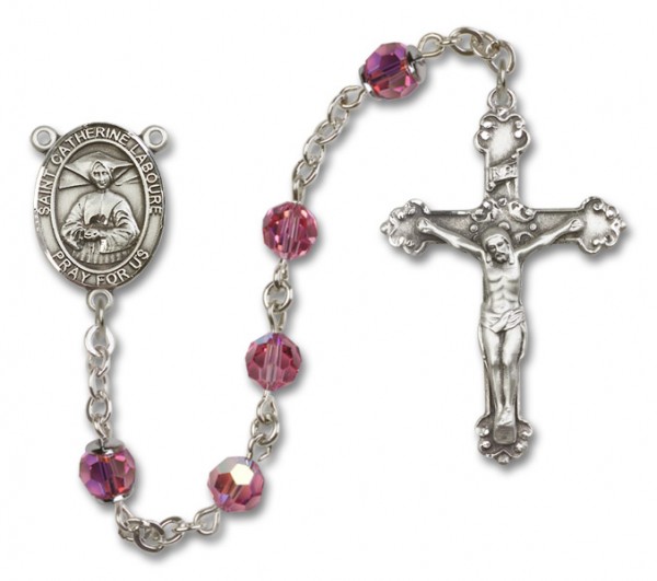 St. Catherine Laboure Sterling Silver Heirloom Rosary Fancy Crucifix - Rose