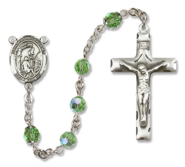 Paul the Hermit Sterling Silver Heirloom Rosary Squared Crucifix - Peridot