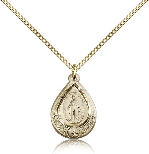 Women's Oxidized Teardrop Miraculous Medal Necklace - 14KT Gold Filled
