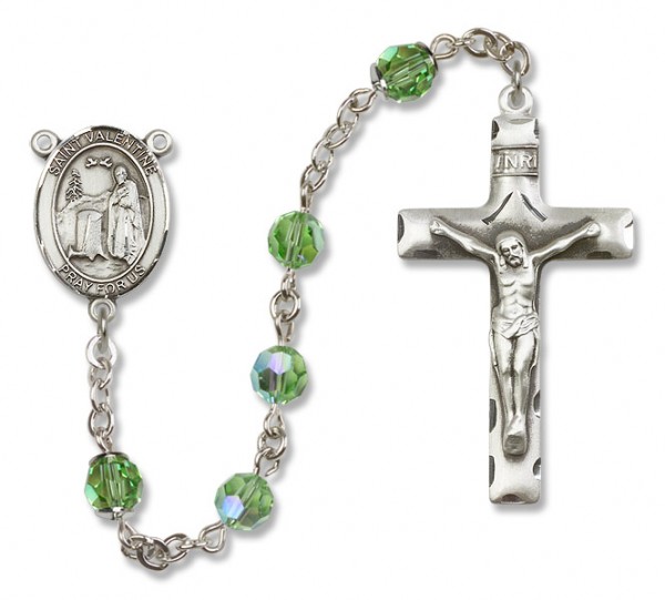 St. Valentine of Rome Sterling Silver Heirloom Rosary Squared Crucifix - Peridot