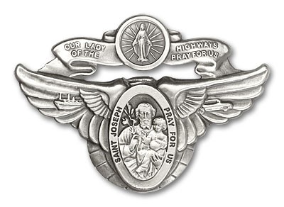 Our Lady of the Highway &amp; St Joseph Visor Clip - Antique Silver