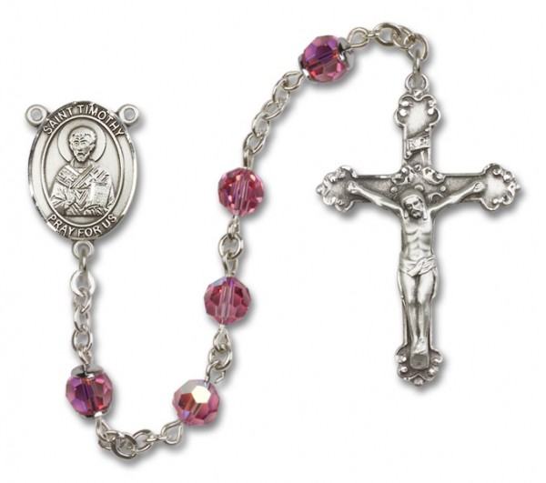 St. Timothy Sterling Silver Heirloom Rosary Fancy Crucifix - Rose