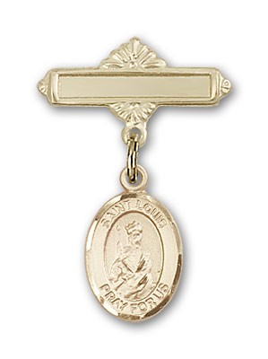 Pin Badge with St. Louis Charm and Polished Engravable Badge Pin - 14K Solid Gold