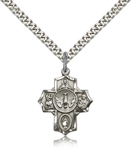 Men's Smaller 5-Way Pendant with Dove Center - Sterling Silver
