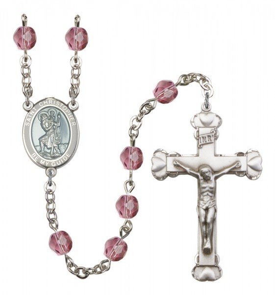 Women's St. Christopher Birthstone Rosary - Amethyst