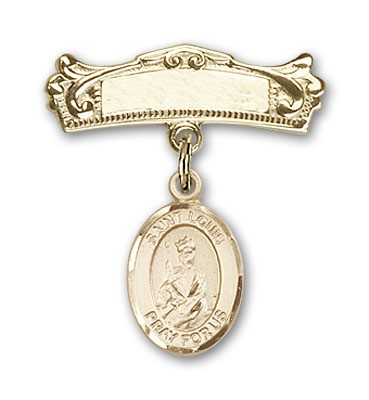 Pin Badge with St. Louis Charm and Arched Polished Engravable Badge Pin - Gold Tone