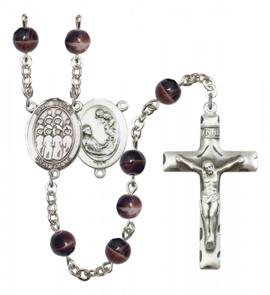 Men's St. Cecilia Choir Silver Plated Rosary - Brown