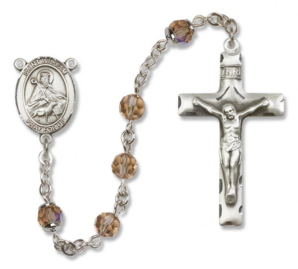 St. William of Rochester Sterling Silver Heirloom Rosary Squared Crucifix - Topaz