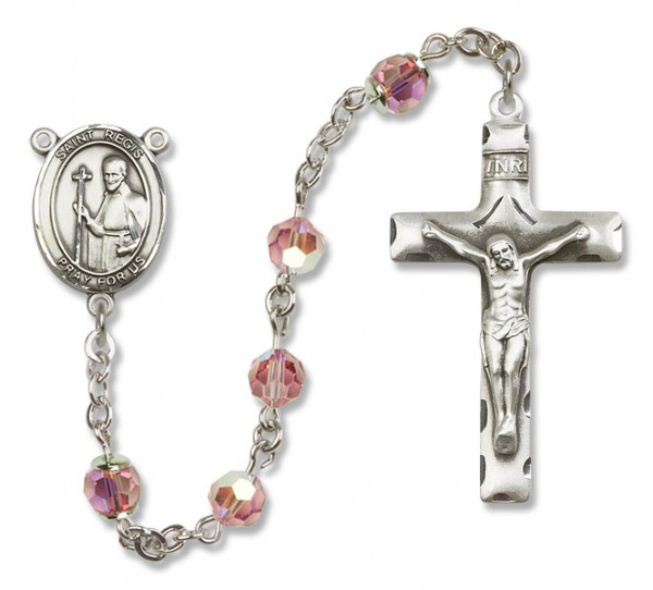 St. Regis Sterling Silver Heirloom Rosary Squared Crucifix - Light Rose