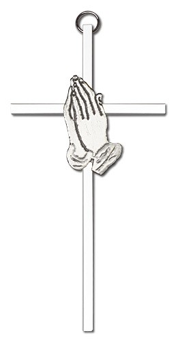 Praying Hands Wall Cross 6&quot; - Silver tone