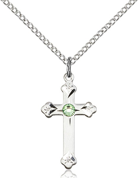 Youth Cross Pendant with Birthstone Options - Peridot