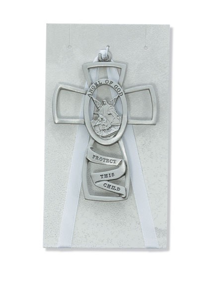 Pewter Guardian Angel Crib Cross - Silver