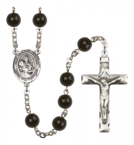 Men's San Raymon Nonato Silver Plated Rosary - Black