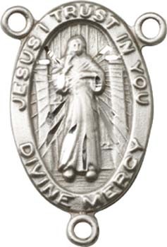 Divine Mercy Sterling Silver Rosary Centerpiece - Sterling Silver