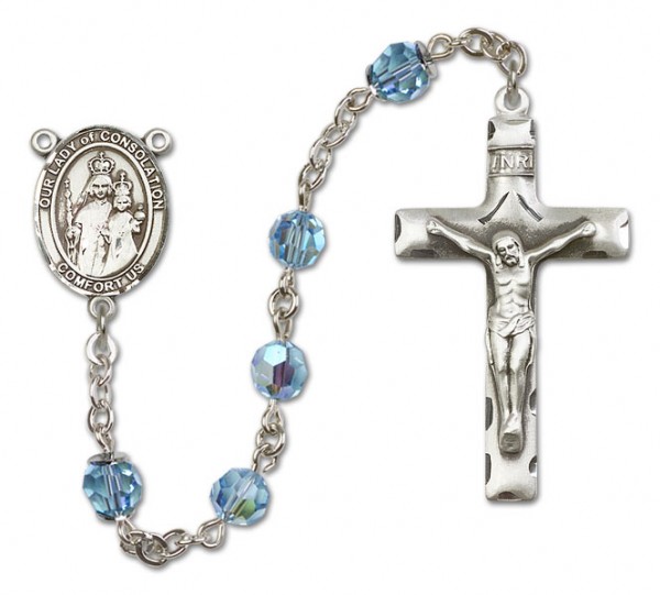 Our Lady of Consolation Rosary Our Lady of Mercy Sterling Silver Heirloom Rosary Squared Crucifix - Aqua
