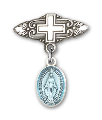 Baby Pin with Miraculous Charm and Badge Pin with Cross - Silver | Blue