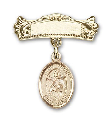 Pin Badge with St. Kevin Charm and Arched Polished Engravable Badge Pin - Gold Tone