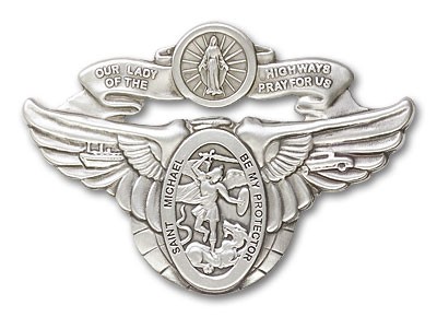 Our Lady of the Highway &amp; St Michael Visor Clip - Antique Silver