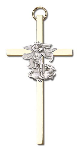 St. Michael Wall Cross 4&quot; - Two-Tone Gold