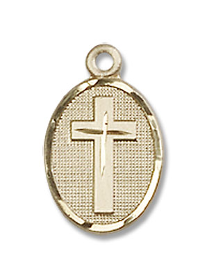 Oval Pendant with Cross Center Necklace - 14K Solid Gold