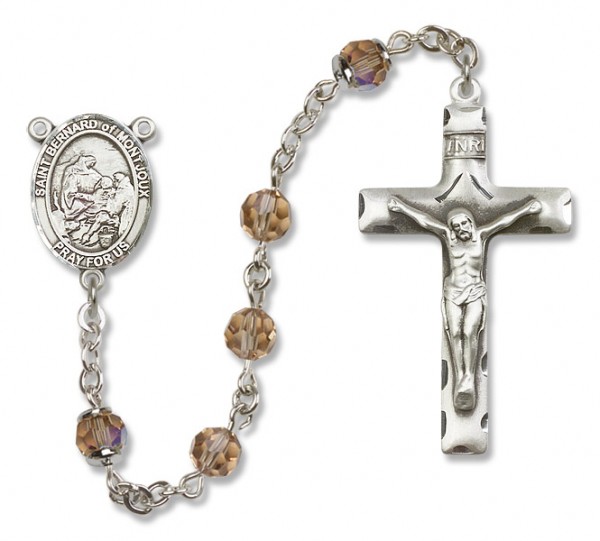 St. Bernard of Montjoux Sterling Silver Heirloom Rosary Squared Crucifix - Topaz