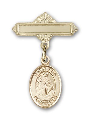 Pin Badge with St. Ann Charm and Polished Engravable Badge Pin - Gold Tone