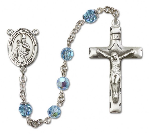 St. Augustine of Hippo Sterling Silver Heirloom Rosary Squared Crucifix - Aqua