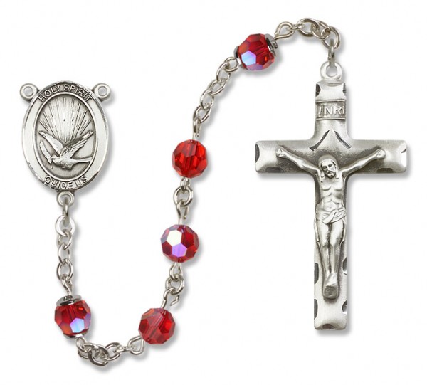Holy Spirit Sterling Silver Heirloom Rosary Squared Crucifix - Ruby Red
