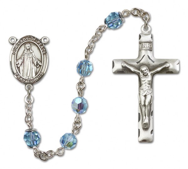 Our Lady of Peace Sterling Silver Heirloom Rosary Squared Crucifix - Aqua