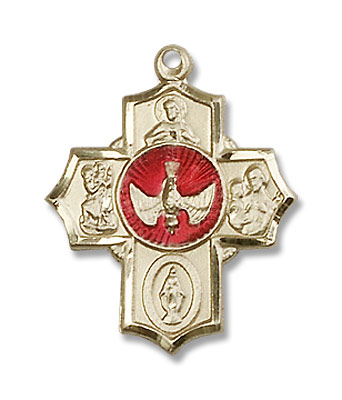 Red Enamel Descending Dove 5-Way Pendant - 14K Solid Gold